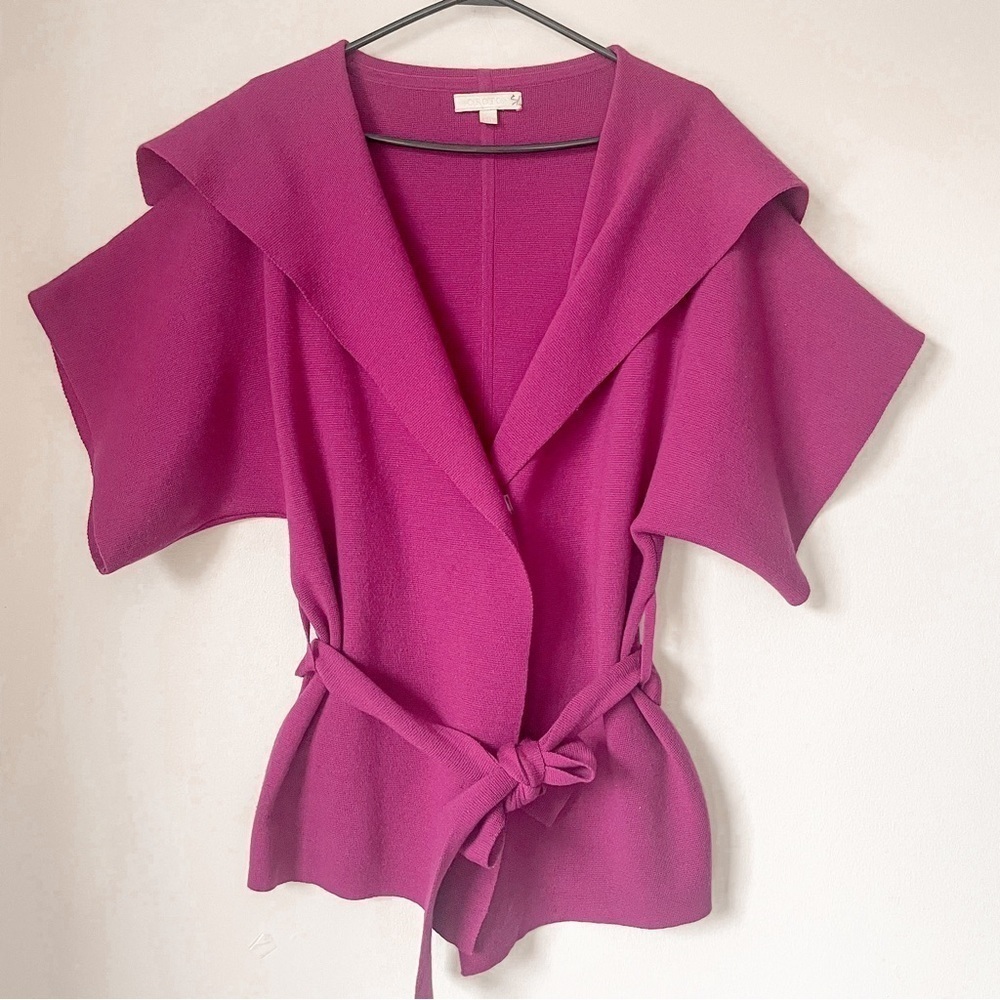 SOLD OROTON 100% Merino Wool Short Sleeve Wrap Cardigan Fuschia Pink